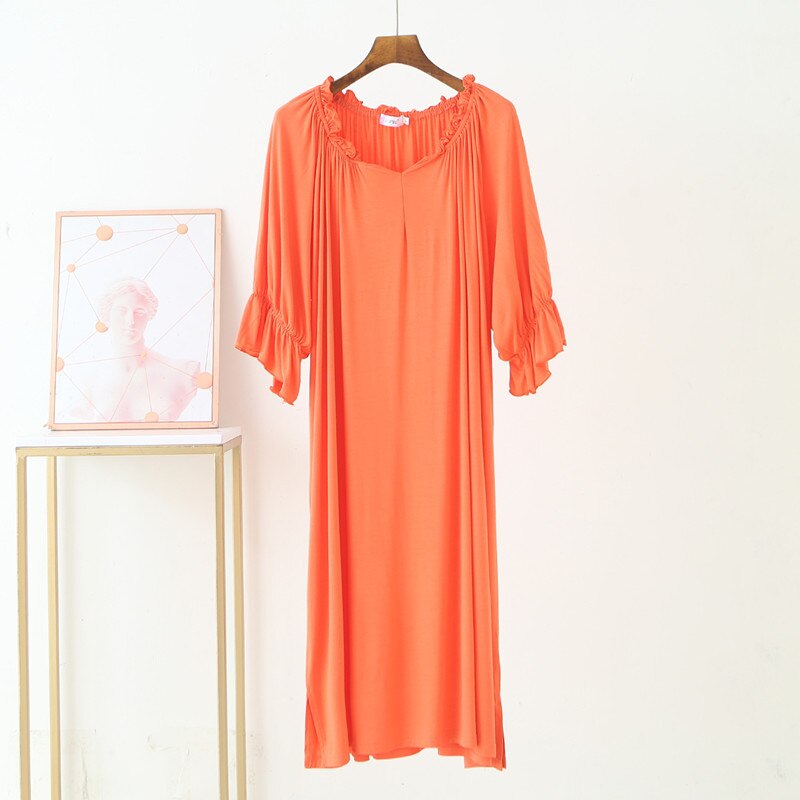 Plus Size 6XL150kg Women Modal Long Dress Short Sleeve Summer Soft Comfortable Nightgown Large Dresses Home Wear Sleep Dress: Orange / 6XL