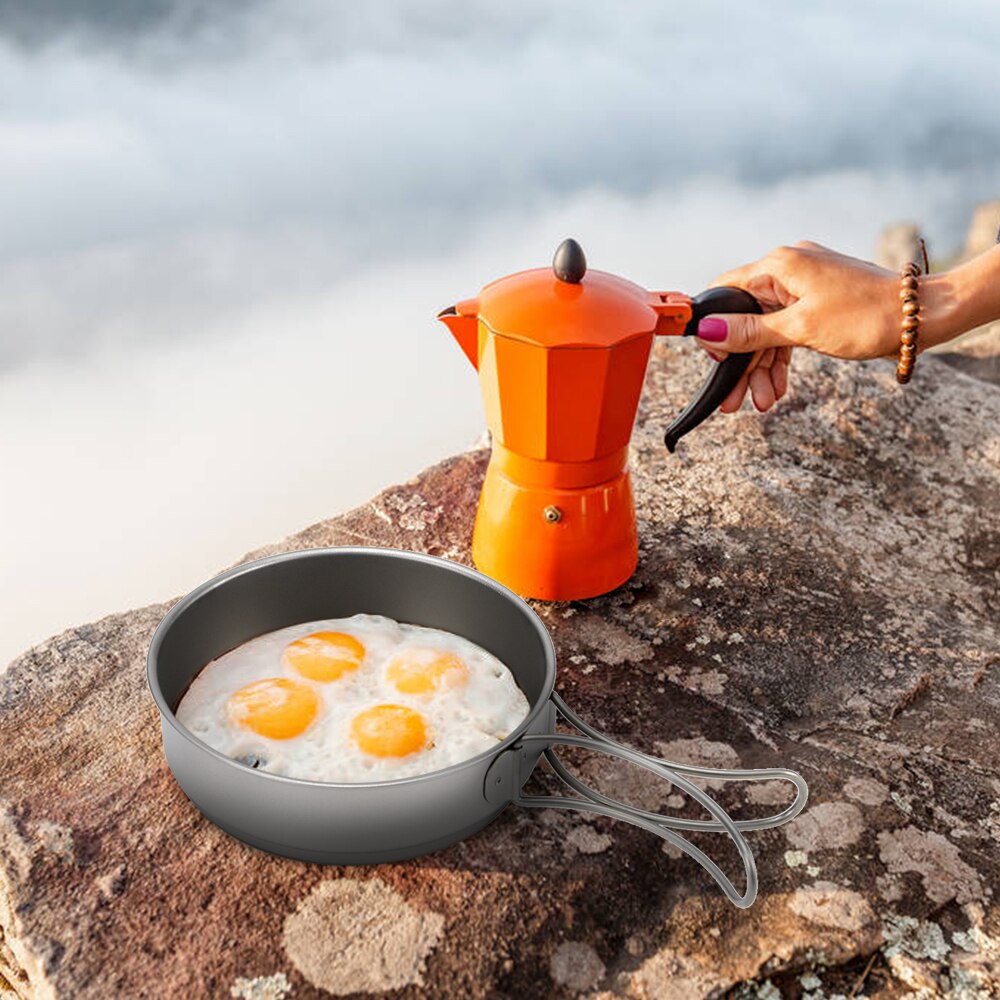 350ml / 500ml Camping Cookware Ultralight Titanium Fry Pan Titanium Pan for Picnic Outdoor Portable Cookware Foldable Handle
