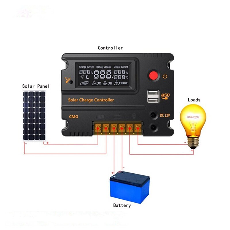 Outdoor 12V/24V 10A Solar Controller With Dual DC Port LCD Backlight Solar Charger