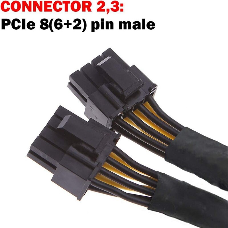 Placa de vídeo de 20cm, 5 peças, 8 pinos fêmea para 2x8p (6 + 2) cabo de extensão de pino macho pcie pci express 18awg