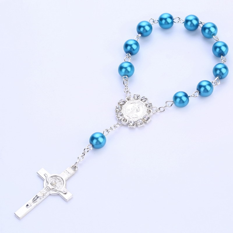 Kruis hanger rozenkrans armband Katholieke bruiloft rozenkrans katholieke cross: blue