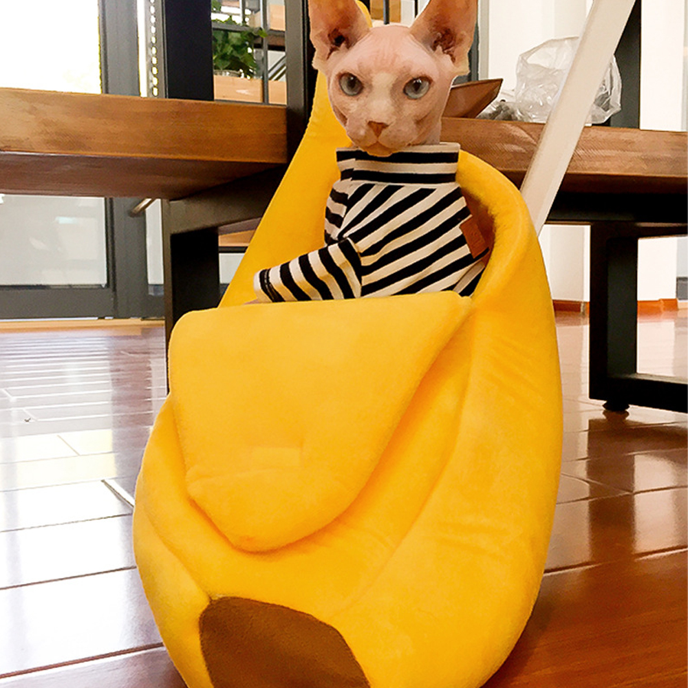 Gato de banana cama casa bonito aconchegante gato esteira camas quente portátil pet cesta canil almofada do cão de estimação gato suprimentos