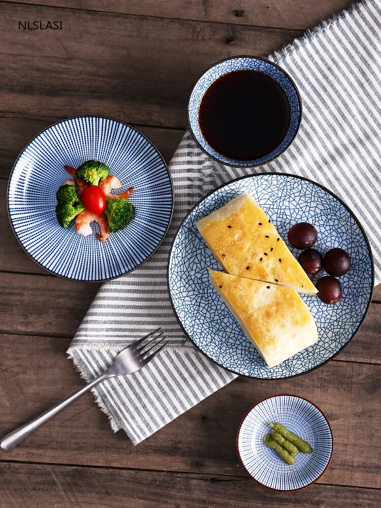 Japanese Retro Style Ceramic Dinner Plates Porcelain Dishes Saucer plate Sushi plate Rice Noddle Dinnerware Kitchen Tableware