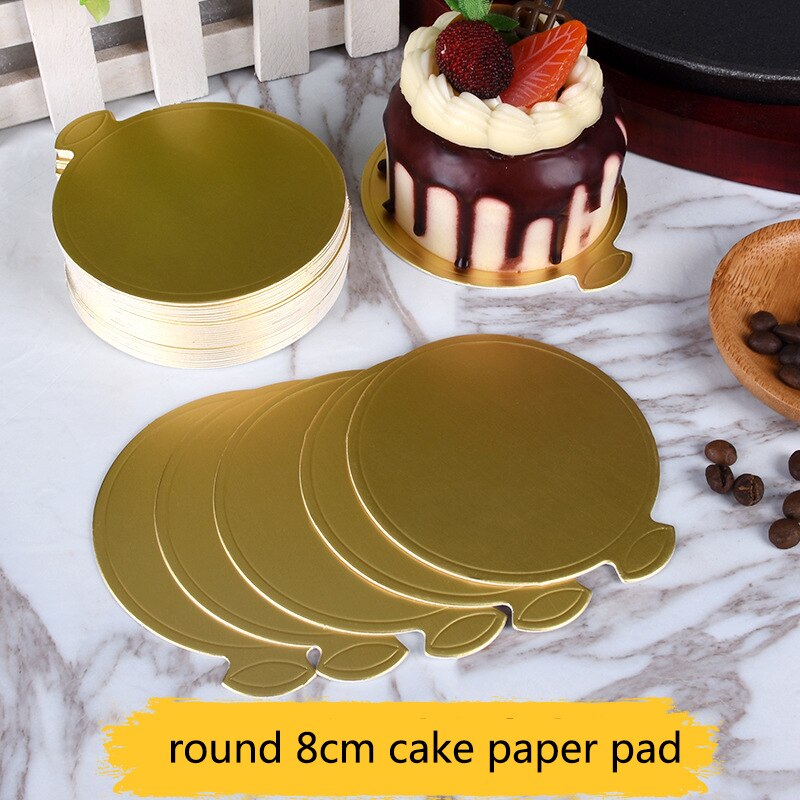 50 stk/sett gylne runde firkantede kakebrett ikke-pinne mousse papirmatte sirkel utgangspunkt papp papir ost dessert cupcake brett pute: Rund
