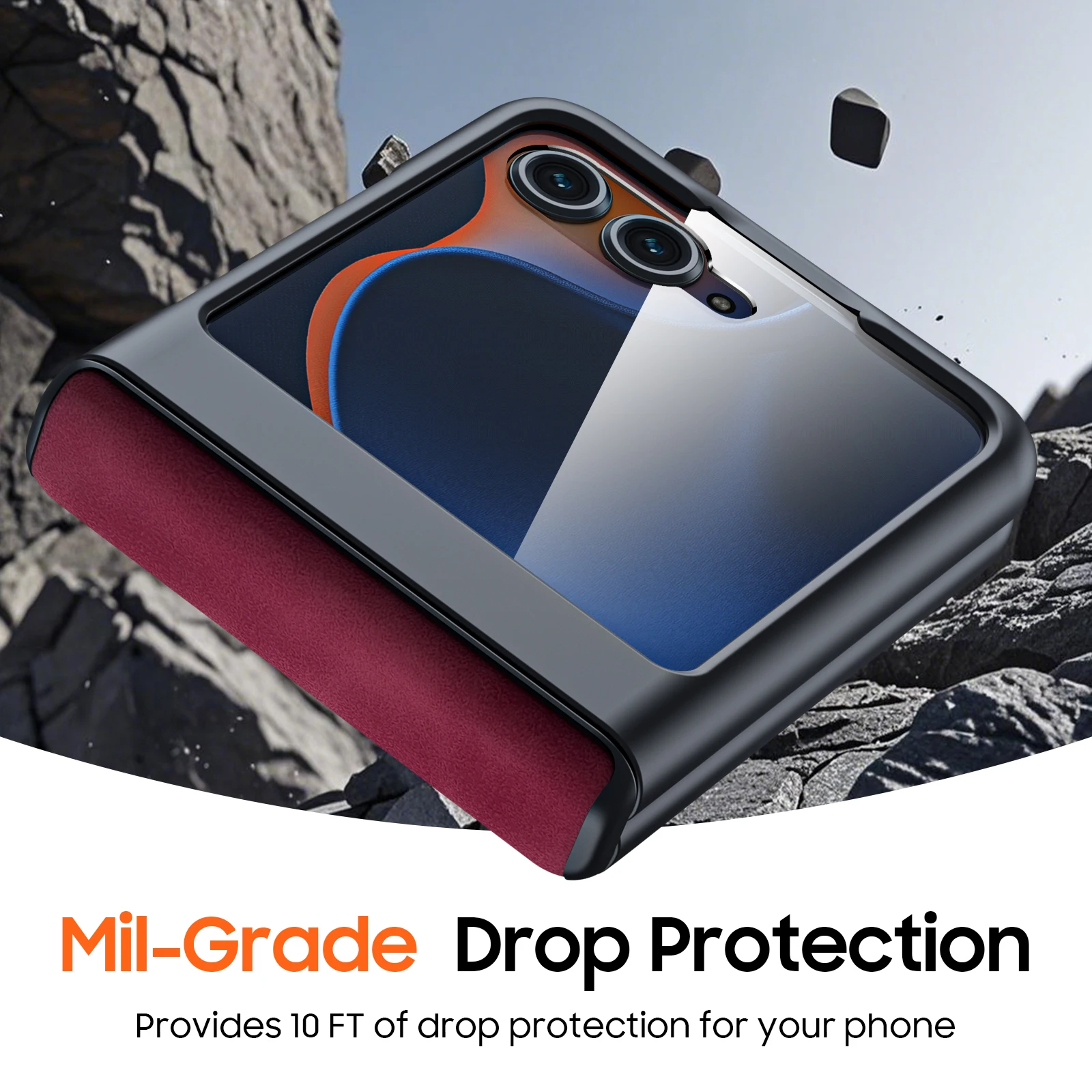 Leren hoesje voor Motorola Razr 50 / 60 / 70 met scharnierbescherming, ingebouwde schermbeschermer, slanke schokbestendige hoes - Rood