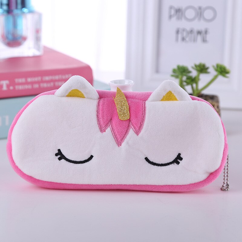 FUDEAM Soft Plush Cartoon Women Long Coin Purse Cute Zipper Girl School Stationery Pencil Case Usb Cable Storage Bag Key Wallet: Unicorn Rose