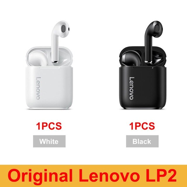 Lenovo TWS Earbuds Bluetooth 5.0 Wireless Earphone LP1/LP1S/LP2/X9/XT90/X18 Noise Cancelling with Mic Sport Earphones: LP2 black and white