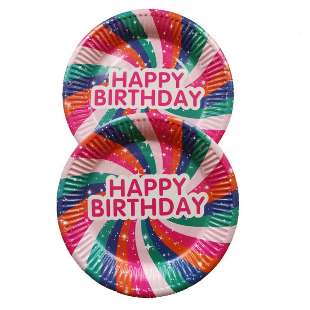 10 Pcs Disposable Round Paper Plates Dishes Happy Birthday Lovely Dinnerware Birthday Party Pastry Plates
