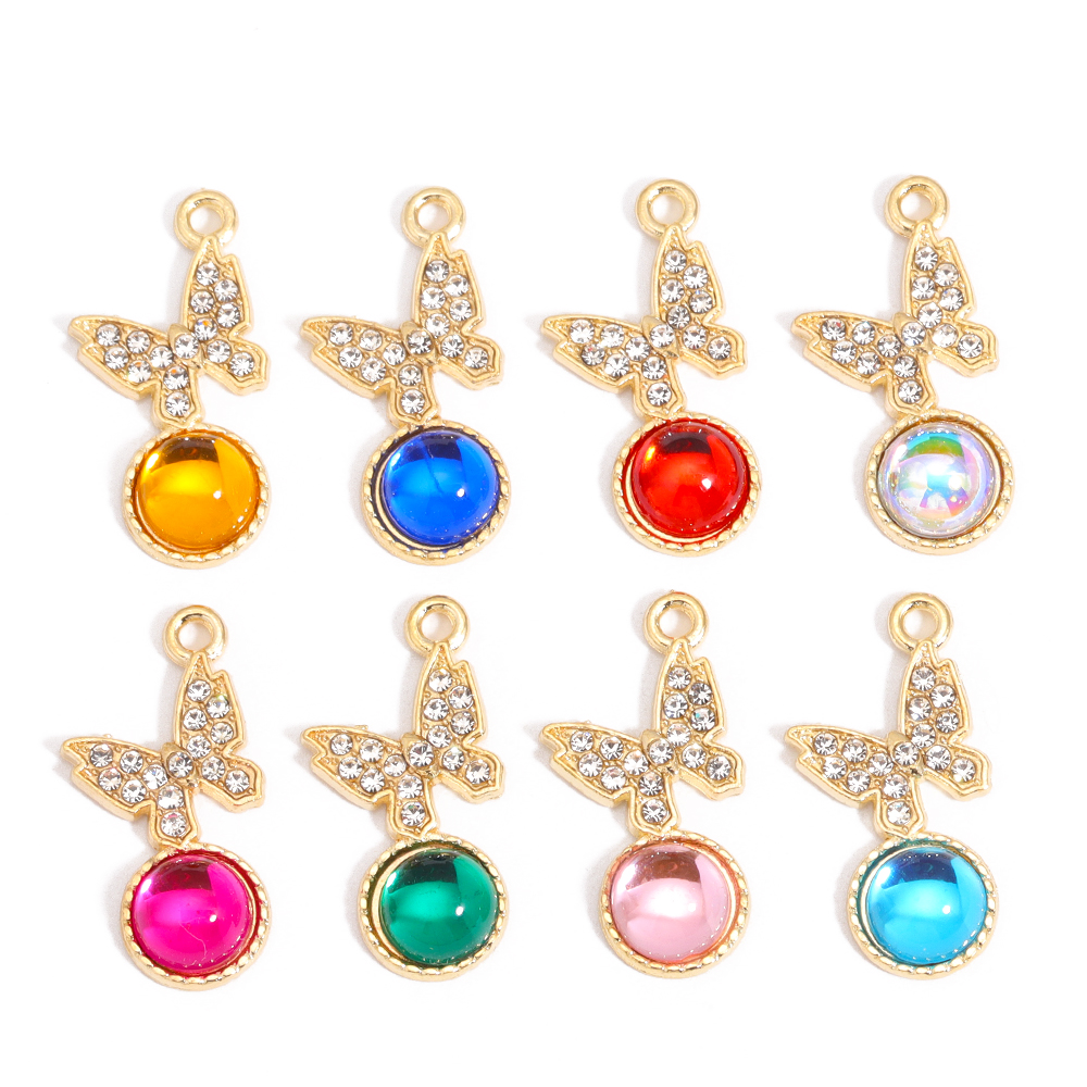 10 Uds. De dijes de animales de mariposa de cristal de colores mezclados, pendientes dulces para mujer, accesorios de pulsera, suministros de joyería Diy: Chapado en zinc azul