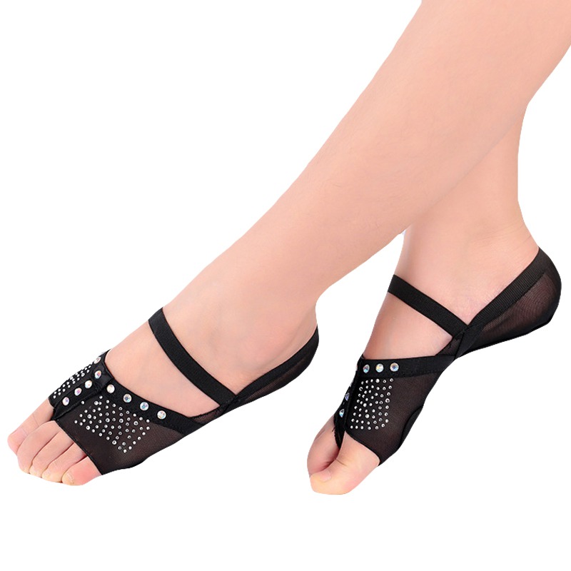 Footcover Ballet Dance Socks Foot Thong Toe Pad Rhinestones Mesh Half Shoes Dance Practice Shoes Half Shoes Ballet