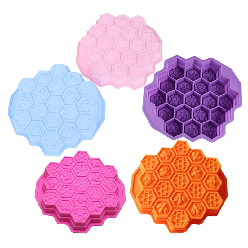 Molde de silicona con forma de abeja para hornear, 19 celdas, para pastel, Chocolate, vela, jabón, glaseado, DIY, cera de abejas, utensilios para hornear