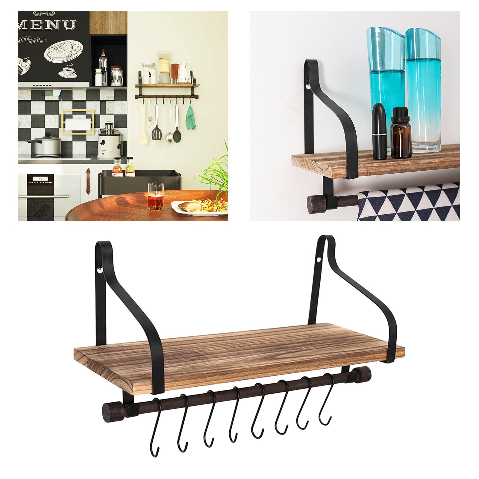 Heavy Duty Wall Mounted Floating Wood Shelves Holder Organiser Shelf Stand