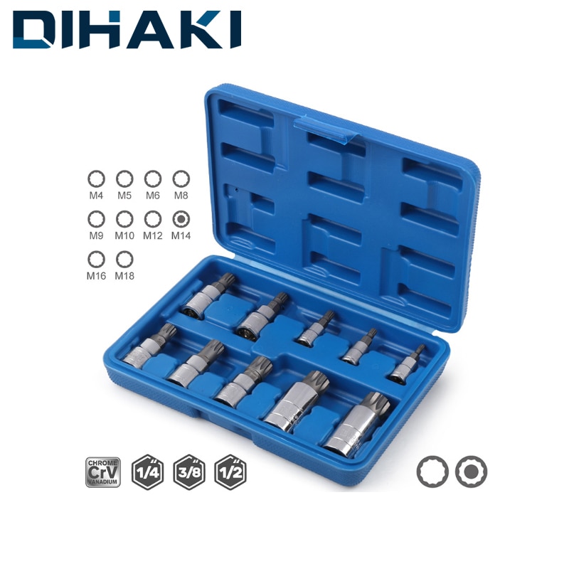 10pcs 12 Point Triple Square Spline Socket Set Screwdriver Bit Set Tampered Adapter for 1/4 3/8 1/2 Torque Spanner Socket Wrench