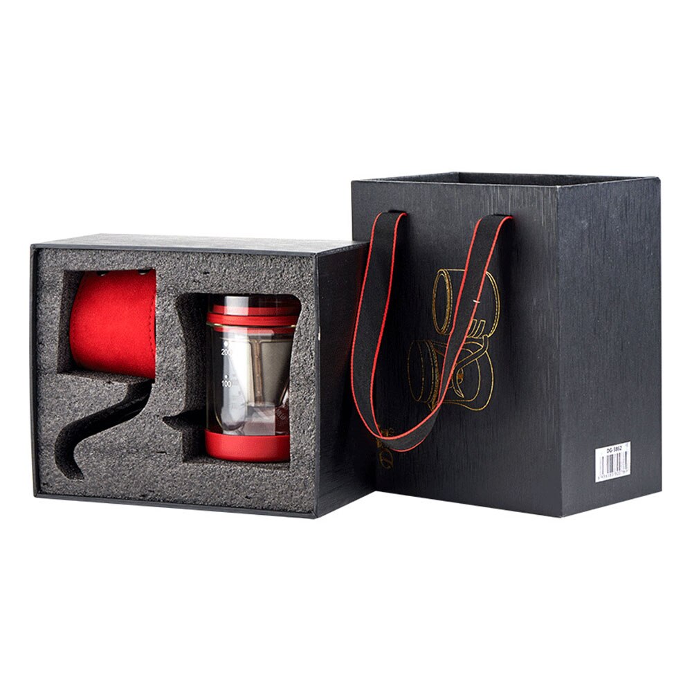 200ML Hand Drip Coffee Maker Stainless Steel Long Narrow Spout Coffee Pot Kit Funnel Coffee Filter Box Set: Red