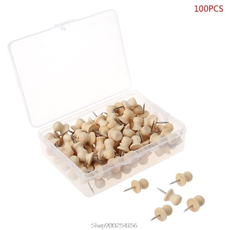 Wooden Thumbtack Board Pins Pushpins Drawing Photo Wall Studs Nail Office School Supplies O01 20: E