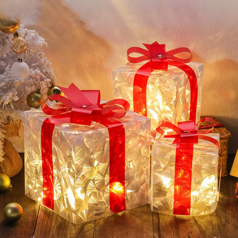 impostato di 3 scatole luminose natalizie, decorazioni per interni ed esterni, confezione regalo per albero di Natale, cortile, portico di casa, decorazioni per prato natalizio: L / Menta Verde