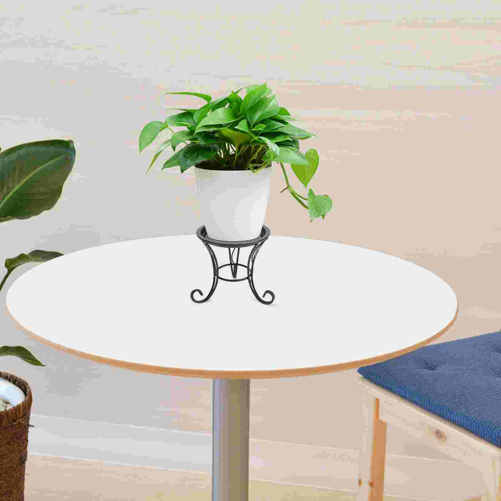 Iron Metal Mini Small Flower Plants Pot Stand for Indoor Outdoor Balcony Desk (Black)