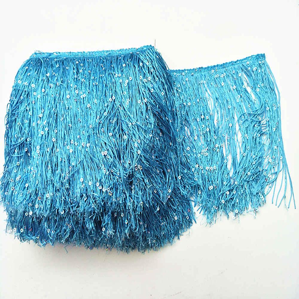 Borlas de lentejuelas/accesorios de pendientes/borlas de seda/accesorios de joyería, materiales de ropa DIY, 20cm/8 pulgadas de ancho, 10 yardas,: sky blue
