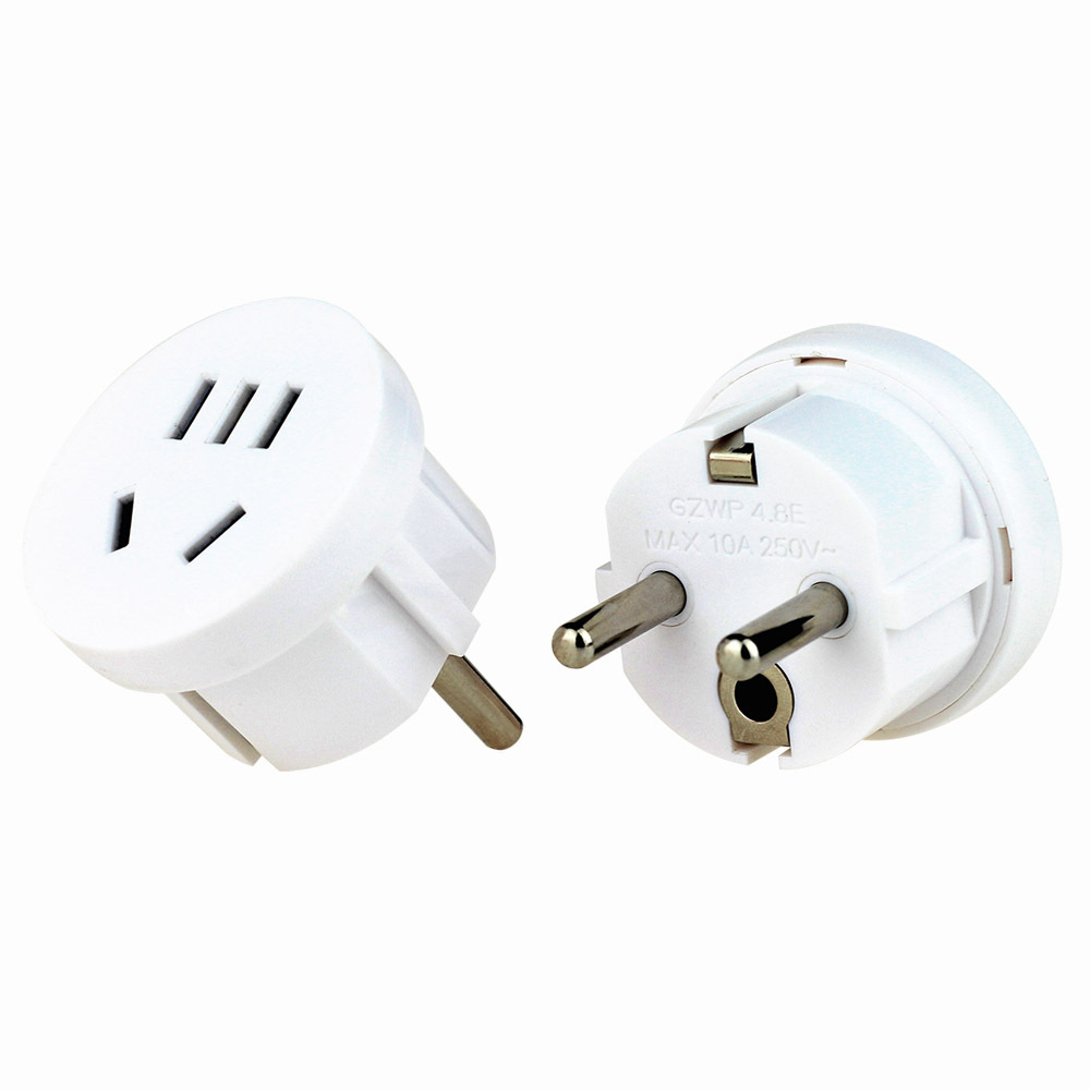 Mini unversal europæisk stikadapter us au cn til eu stik usa aus vægoplader stik adapter konverter 2 runde ben  ac 100v-250v: Hvid