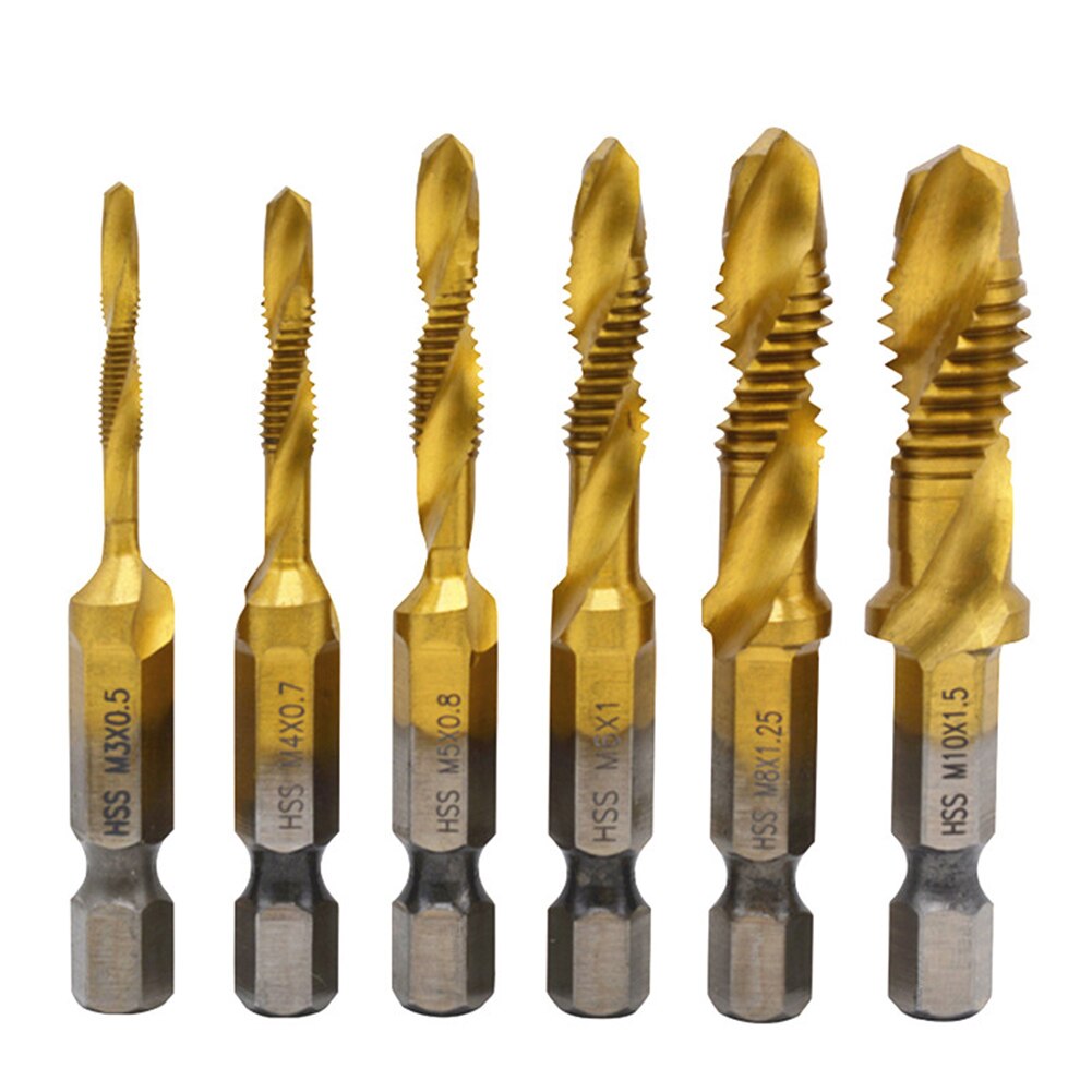 Hand Tap Drill Thread Metric Plug Drill Bits 9/6pcs Screw Thread Metric Spiral Fluted Machine Spiral Pointed Tap: 6pcs