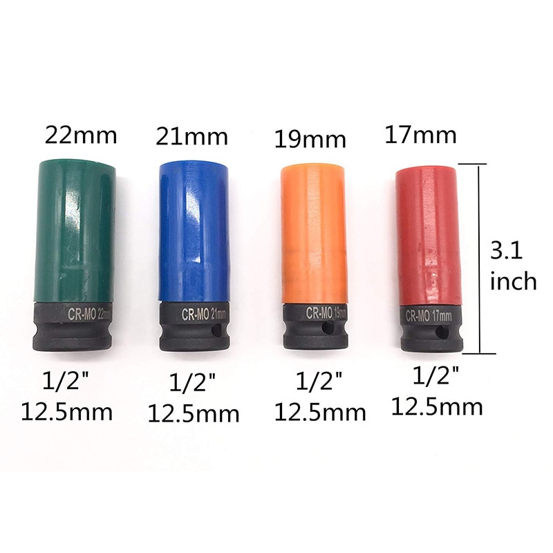 1/2-Inch Drive Impact Deep Socket Set with Color Plastic Protective Sleeves,CR-MO Material Metric 4-Piece