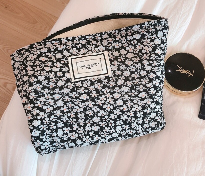 Sac à cosmétiques en tissu de coton à bulles, sac de maquillage pour femmes, organisateur de nécessaire, sacs de toilette de voyage, pochette à cosmétiques à fleurs, étui de beauté: Type B