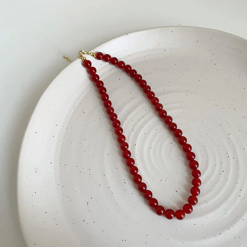 Minar 4 6 8mm klar hvid farve rund halskæde med naturlige muslinger og perler til kvinder forsølvet kæde med perler og halskæder: Kobolt violet