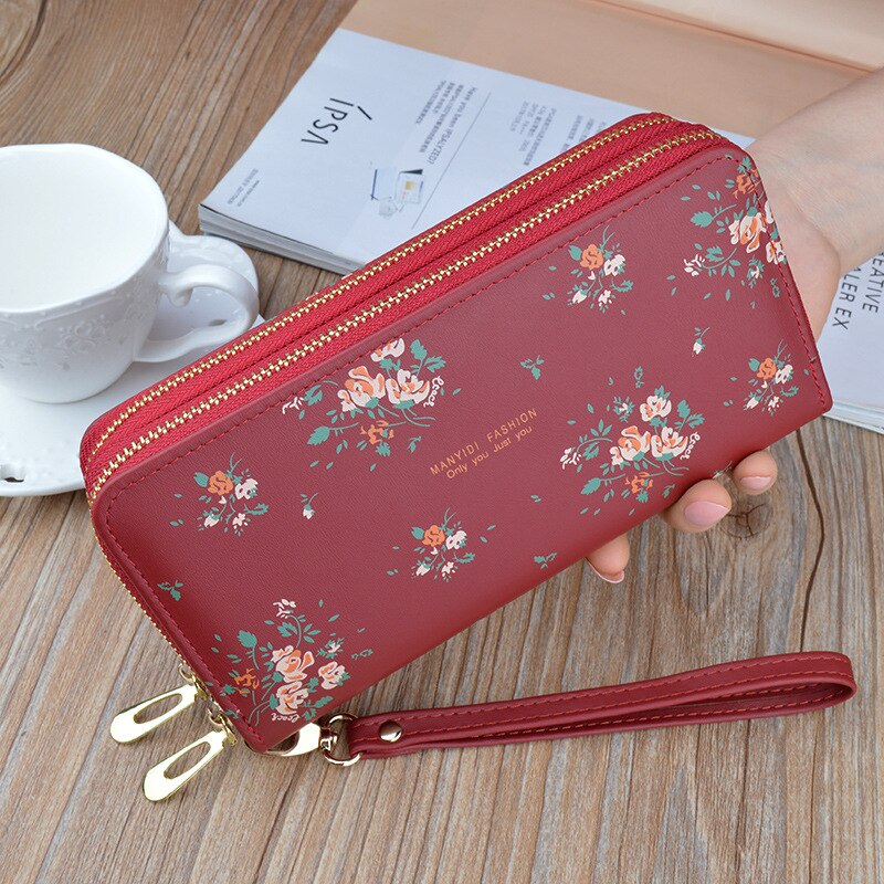 Luxury Double Zipper Women Wallets Large Capacity Long Clutch Bag Double Wallet Soft Leather Printing Change Mobile Bag: Red