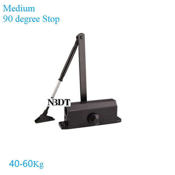 Commercial Door Closer Adjustable Spring Hydraulic Automatical Closing 90 Degrees Open Hold Face-mounted Siver Matte Black: Medium Black Stop