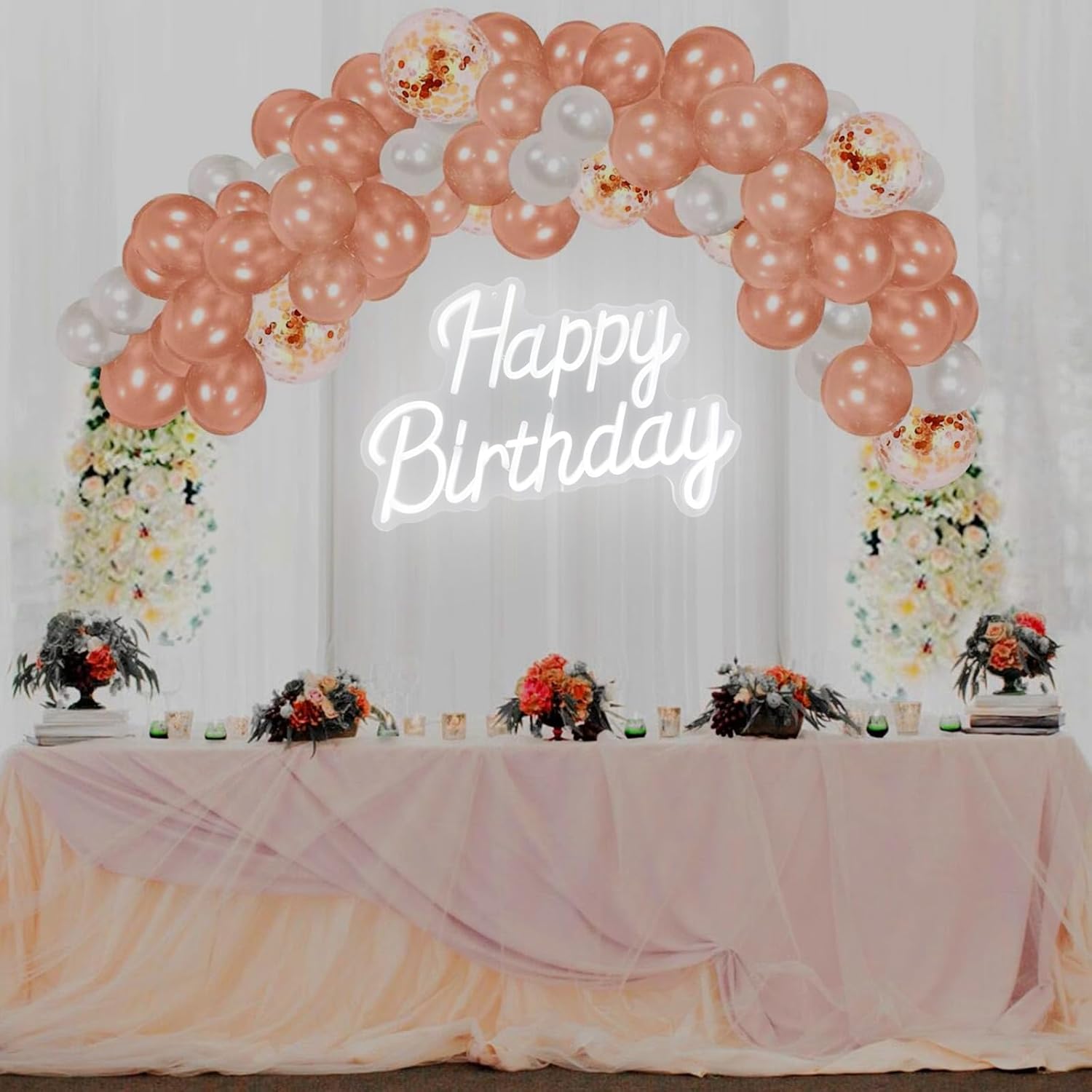 Fondo neón Feliz Cumpleaños LED Luz de letrero luminoso para decoración de