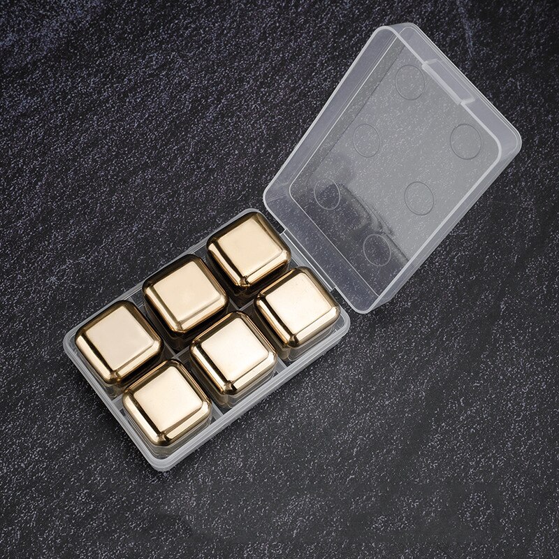 Stainless Steel Ice Cubes Reusable Chilling Stones For Whiskey Wine Dutch Coffee Cooler Tools: 6pcs Gold