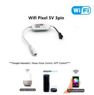 Wifi fjernbetjening alexa google hjemme stemmestyring rgbw rgb cct  ws2811 ws2812b pixel led strip lys skift/dæmper/timer: Wifi pixel 5v