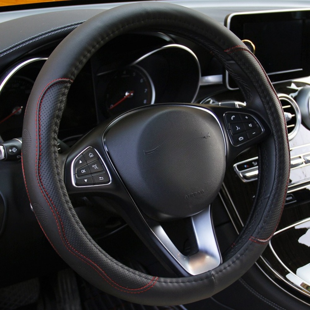 Capa universal de couro para volante de carro, antiderrapante, fibra dinâmica em relevo, estilo durável, protetor de volante: Prata