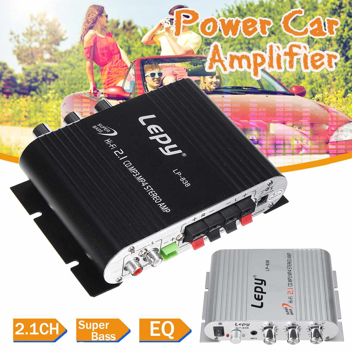 Lepy LP-838 12V Car Amplifier Hi-Fi 2.1 CH Channel MP3 MP4 DVD Phone Radio Audio Stereo Bass Speaker ooster Player