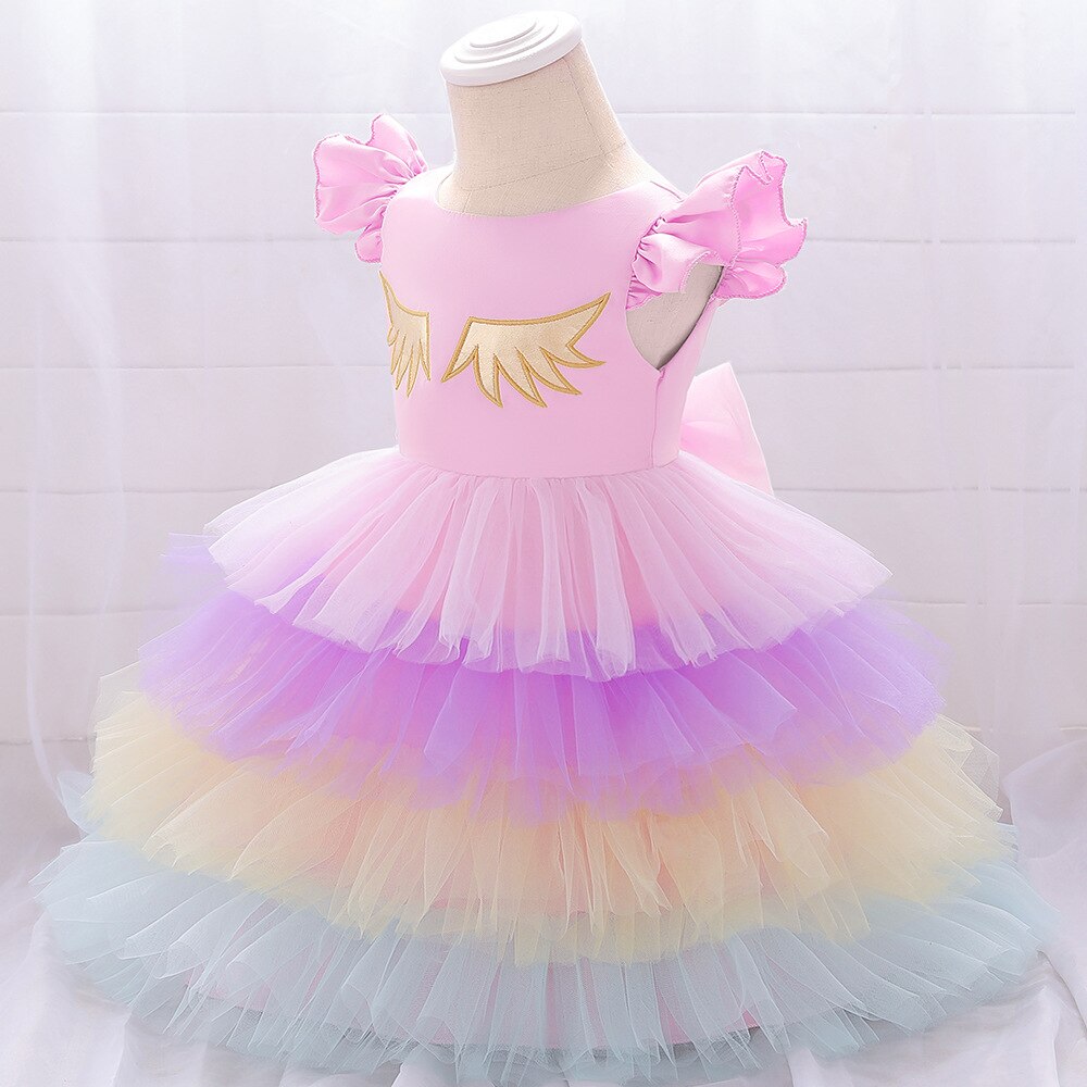 Korean version of small girls and young children baby birthday multilayer pompon cake dress princess fantasy dance dress