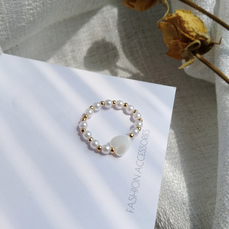 Moda pérola anel de corda elástica simples amor pêssego coração-em forma de anel