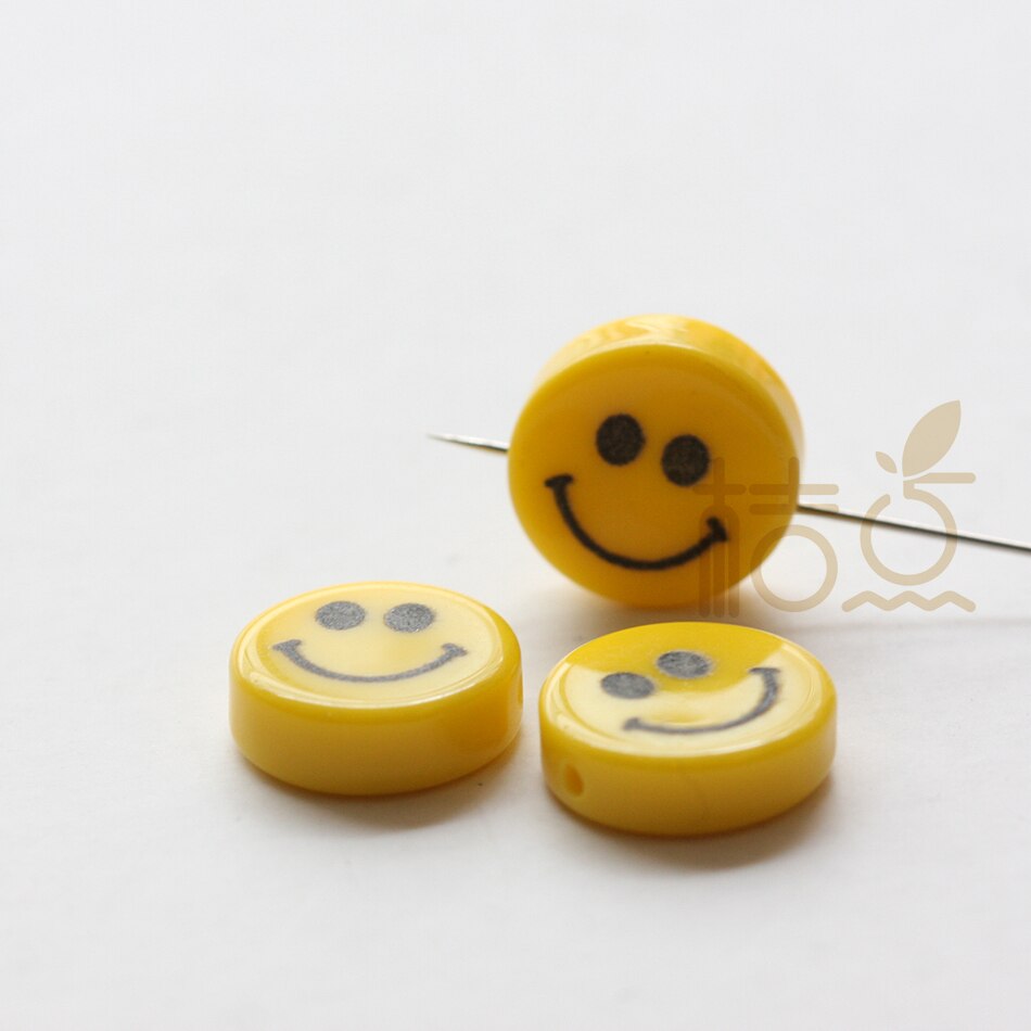 Yellow Resin Smile Face Spacer (4499C): 12mm 6 Pieces H Hole