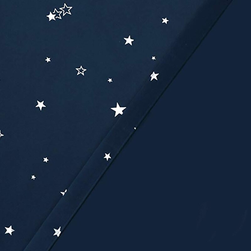 Mørklægningsgardiner børneværelse til drenge og piger, termisk isolerede gardiner med blinkende sølvstjerner, stanggardiner, (