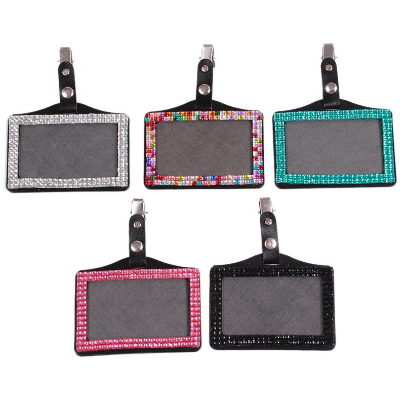 5 Colors Rhinestone Bus IC Card Holder With Clip Employee Identity Card Badge Crystal Work Unisex ID Card holder Case