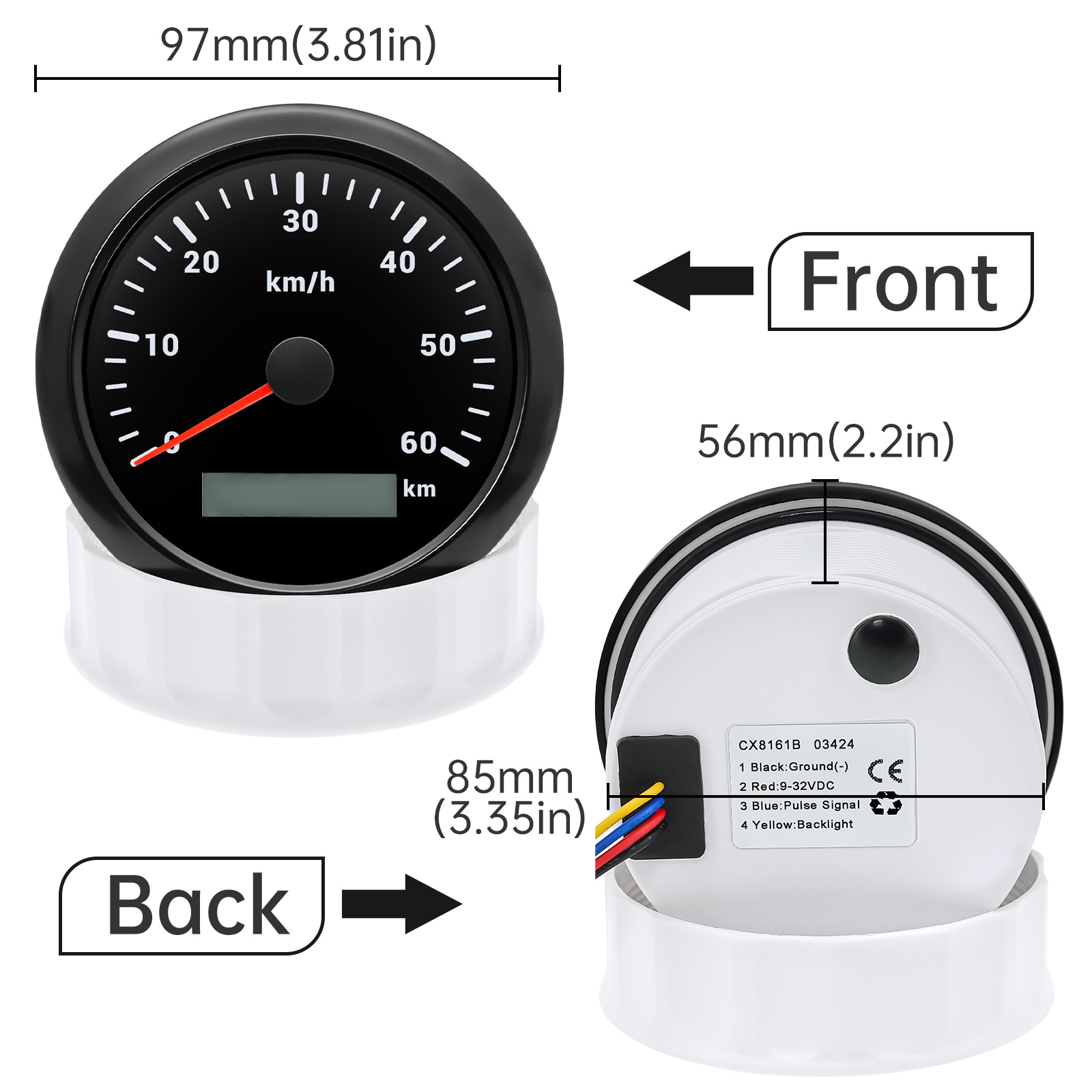 30 km/u ,60 km/u ,120 km/u ,200 km/u 85mm snelheidsmeter met 7 kleuren, analoge pulssignaal snelheidsmeter voor auto, boot, maritiem gebruik