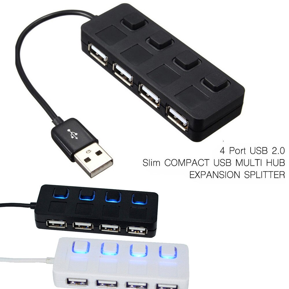 Computer Peripherals USB Hub 4Port USB 2.0 with ON/OFF LED Switch Compact Usb Muti Hub Adapter Expansion Splitter