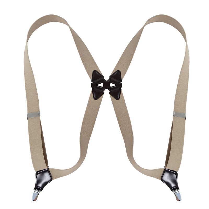 Seler til mænd sideclip style 3.5cm brede kraftige store høje justerbare elastiske hofteclips bukseseler far: Beige