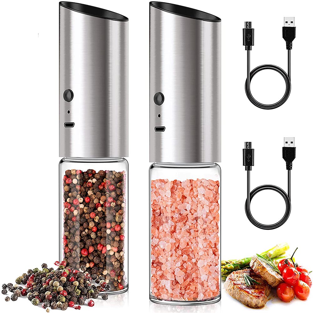 Electric Salt and Pepper Grinder Set USB Rechargeable Eletric Pepper Mill Shakers Automatic Spice Steel Machine Kitchen Tool: light green