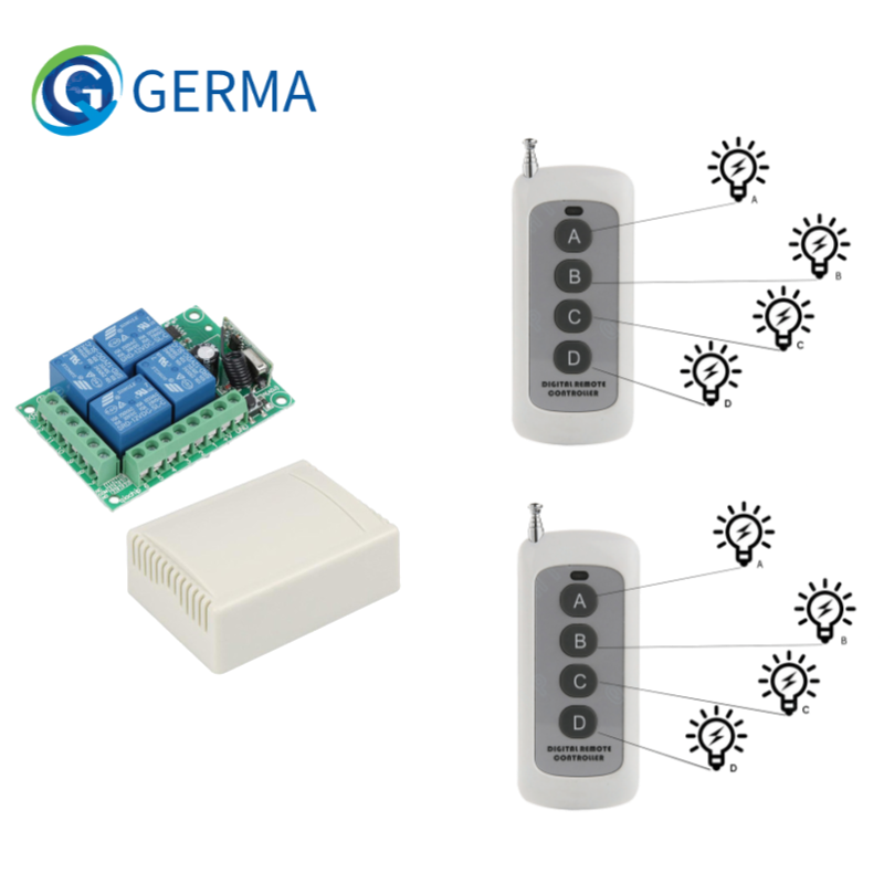 Germa Universele Draadloze Afstandsbediening Schakelaar Dc 12V 4CH Relais Ontvanger Module Met 4 Kanaals Rf Afstandsbediening 433 Mhz zender: 2 RC and 1 Receiver