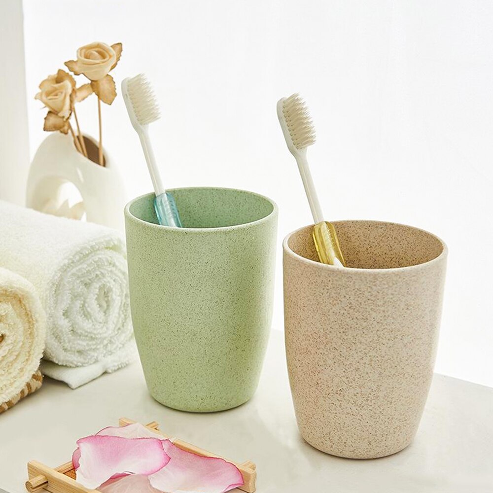 Toothbrush Toothpaste Organizer Eco-Friendly Wheat Straw Biodegradable Unbreakable Cup Mouthwash Water Mug Bathroom Tumbler