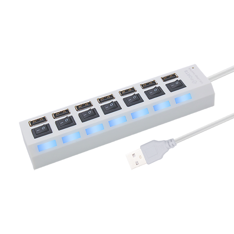 USB2.0 Hub USB Hub Multi USB Splitter Hub Multiple Expander USB Adapter USB Hub 7 Port 2.0 USB Hub USB Port with Switch for PC: 7 port white