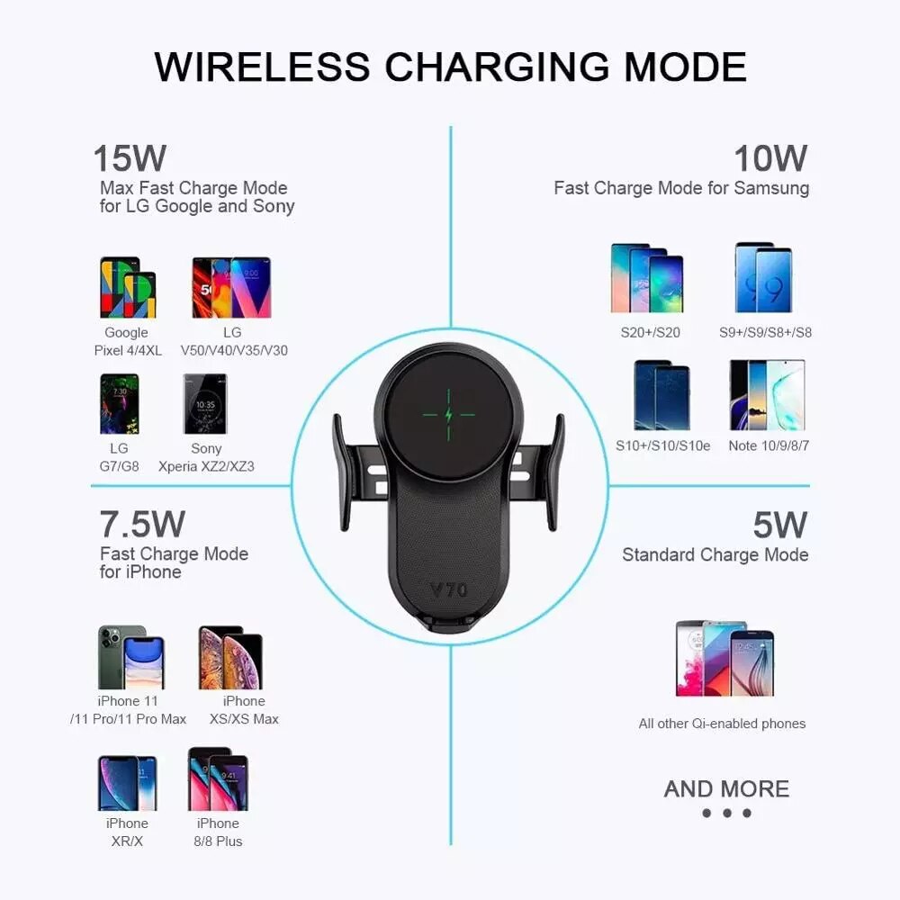 15w qi draadloze oplader autohouder intelligente infrarood voor ventilatieroostermontage autotelefoonhouder draadloze autolader voor iphone 12 pro