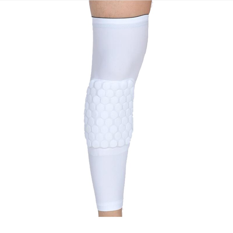 1Pc Honeycomb Sport Safety Volleyball Basketball Kneepad Compression Socks Knee Wraps Brace Protection Knee Pads Calf Leg Sleeve: White / L