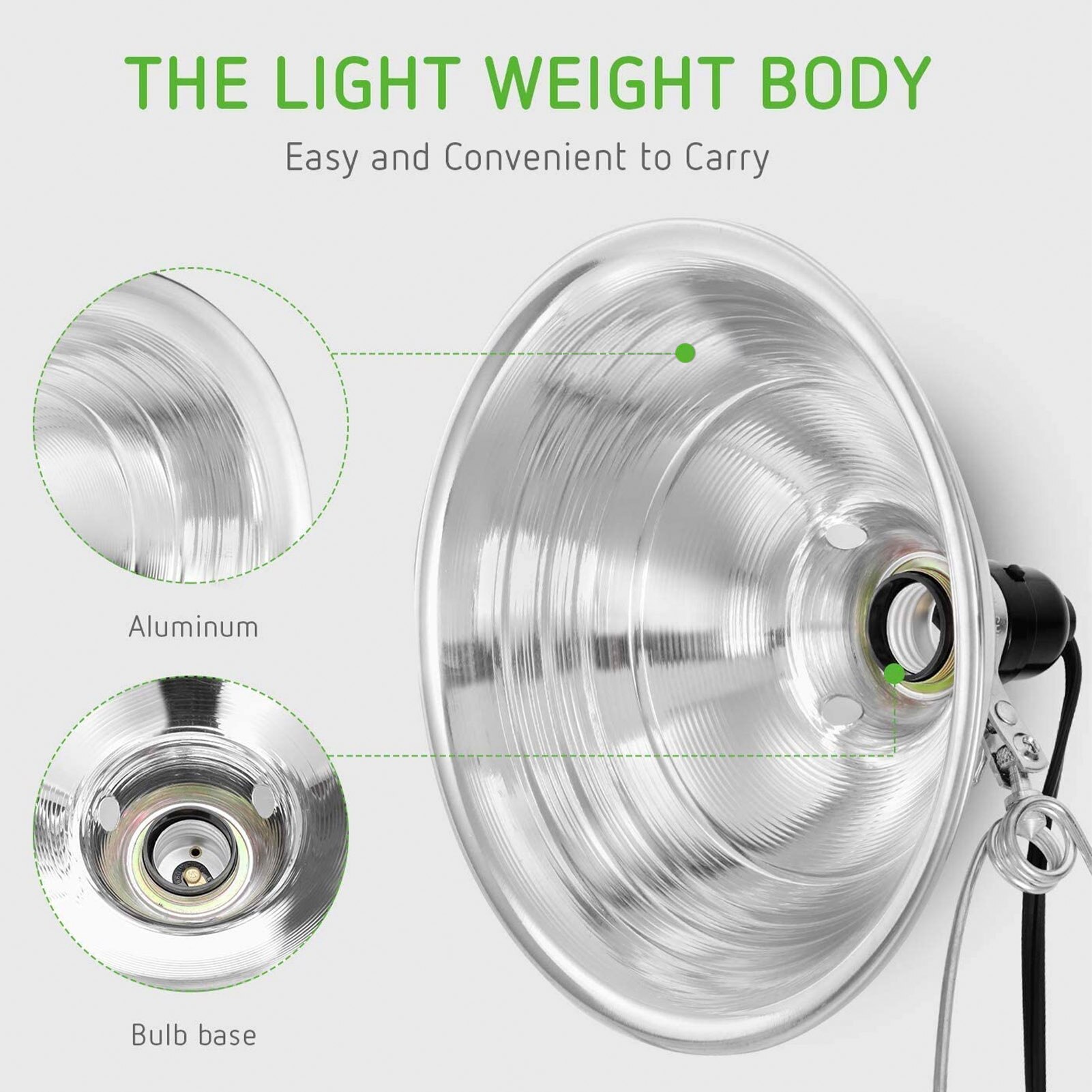 Lampe à pince avec réflecteur en aluminium de 8.5 pouces, lampe de croissance pour Garage, récipient en verre Pet, lampes chauffantes pour photographie, travail,