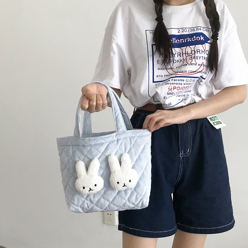 Sac à déjeuner lapin Kawaii, boîte à déjeuner pour femmes, fourre-tout de pique-nique en tissu de coton, petit sac à main, pochette mignonne, sacs de rangement des aliments portables WY351